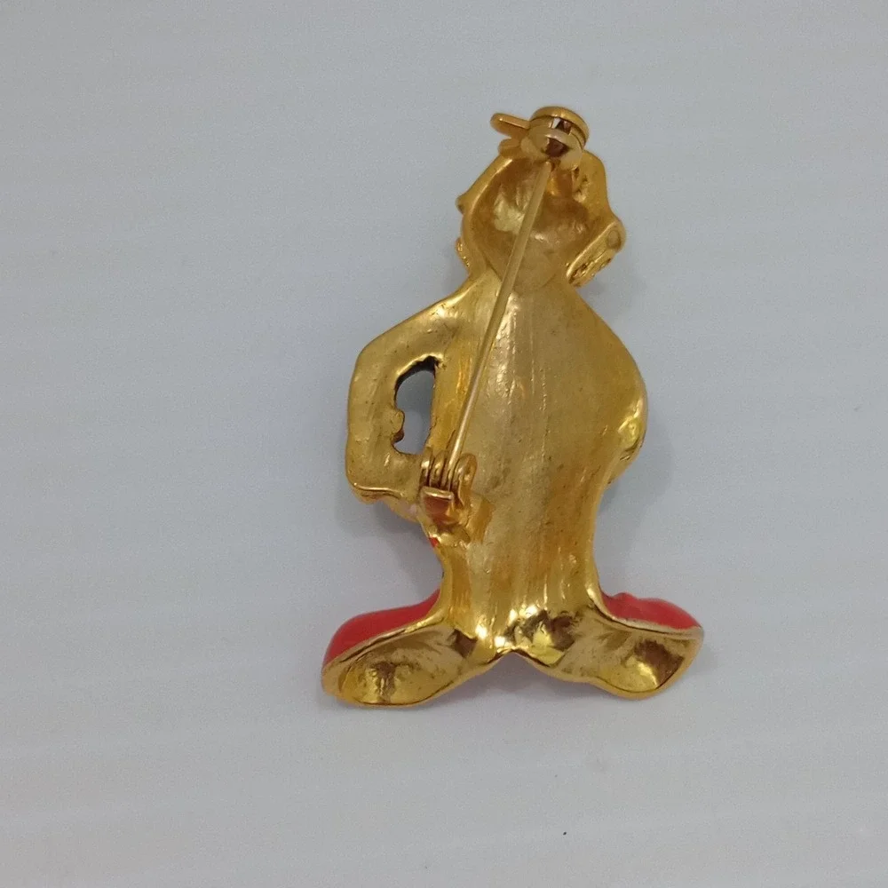 Vintage Clown Brooch Enamel Gold Tone Figural Circus Pin 1 1/2 Inch
